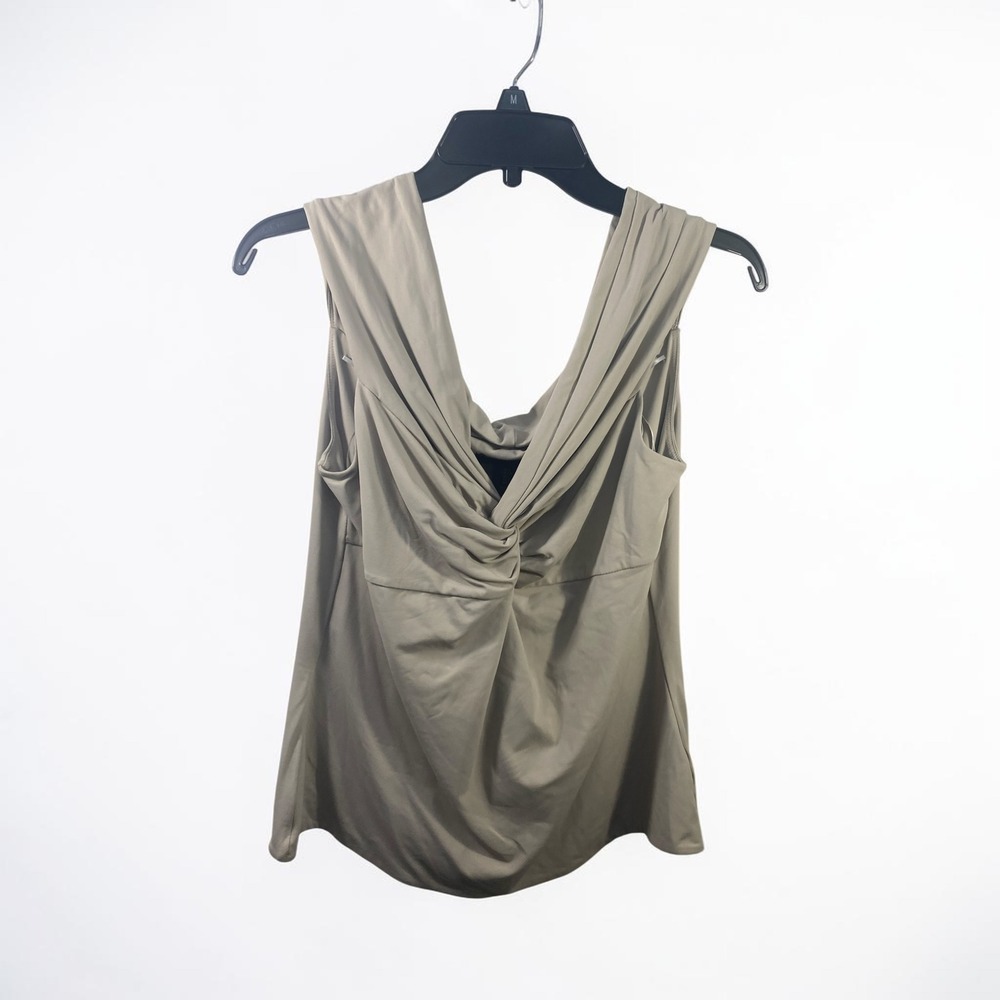 House of Harlow 1960 Beige Draped Twist Front V-Neck Sleeveless Top Large